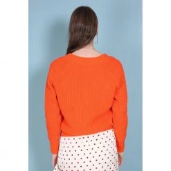 Second Female Faine Knit V-neck - Scarlet Ibis Orange