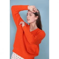 Second Female Faine Knit V-neck - Scarlet Ibis Orange -Dame-strikkegensere Salg unnamed file 113