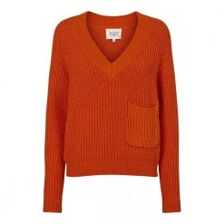 Second Female Faine Knit V-neck - Scarlet Ibis Orange -Dame-strikkegensere Salg unnamed file 115