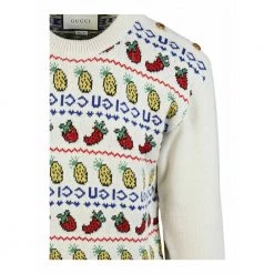 Gucci Fruit Intarsia Sweater White -Dame-strikkegensere Salg unnamed file 1199