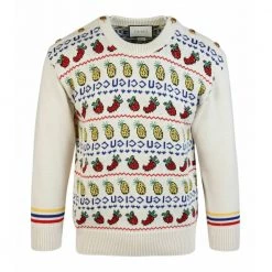 Gucci Fruit Intarsia Sweater White -Dame-strikkegensere Salg unnamed file 1200