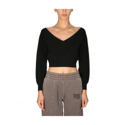Alexander Wang Cropped V-Neck Sweater Black -Dame-strikkegensere Salg unnamed file 150