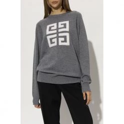 Givenchy Cashmere Sweater With Logo Gray -Dame-strikkegensere Salg unnamed file 1624