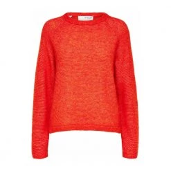 Selected Femme Ivi Ls Knit O-Neck - Fiesta Red