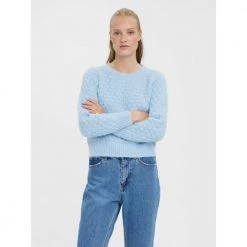 Lyseblå Vero Moda Vmwinnie Structure Ls O-Neck Blouse Genser Blue -Dame-strikkegensere Salg unnamed file 1799