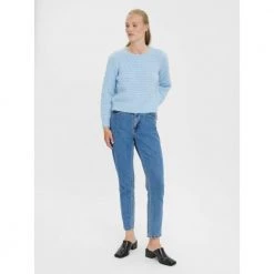 Lyseblå Vero Moda Vmwinnie Structure Ls O-Neck Blouse Genser Blue -Dame-strikkegensere Salg unnamed file 1800