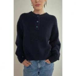 Navy American Vintage East Button Jumper Klær Blue