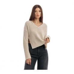 Manila Grace V-neck Knitwear Beige -Dame-strikkegensere Salg unnamed file 2029