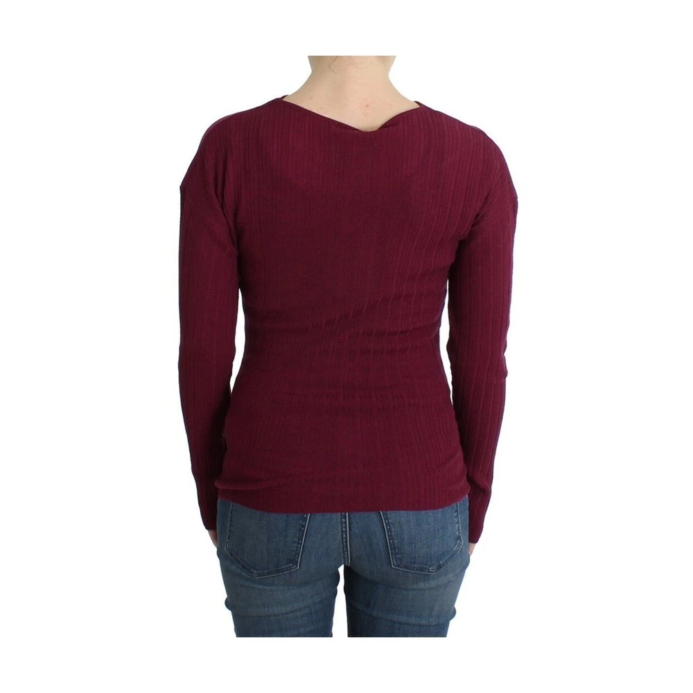 Roberto Cavalli Knitted Wool Sweater Purple 1 Roberto Cavalli Knitted Wool Sweater Purple