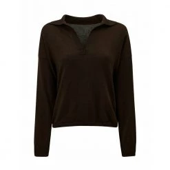 MĂžrkebrun Lexington Heather Merino Wool Knitted Polo Shirt Genser Brown