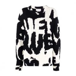 Alexander McQueen Wool Sweater With All Over Logo Black -Dame-strikkegensere Salg unnamed file 2531
