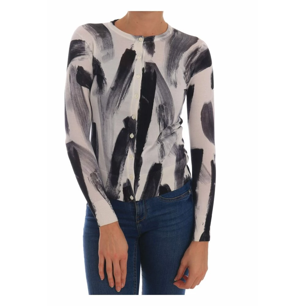 Dolce & Gabbana Cardigan Lightweight Silk Paint Stroke Sweater Black 1 Dolce & Gabbana Cardigan Lightweight Silk Paint Stroke Sweater Black