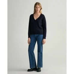 Blå Gant Gant Superfine Lambswool V-Neck Overdeler Blue -Dame-strikkegensere Salg unnamed file 3114