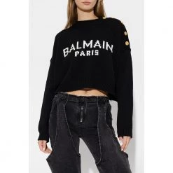 Balmain Round-neck Knitwear Black -Dame-strikkegensere Salg unnamed file 3132