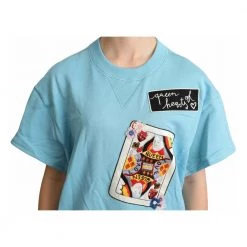 Dolce & Gabbana Queen Of Hearts Card Sweater T-shirt Blue -Dame-strikkegensere Salg unnamed file 3377