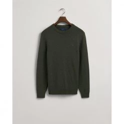 Mørkegrønn Gant D2. Neps Melange C-Neck Genser Green