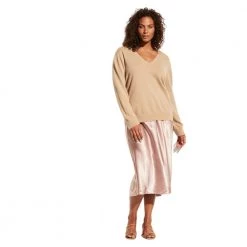 Camel Vince Cashmere Weekend V-Neck Sweater Brown