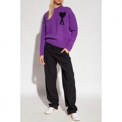 Ami Paris Sweater With Logo Purple