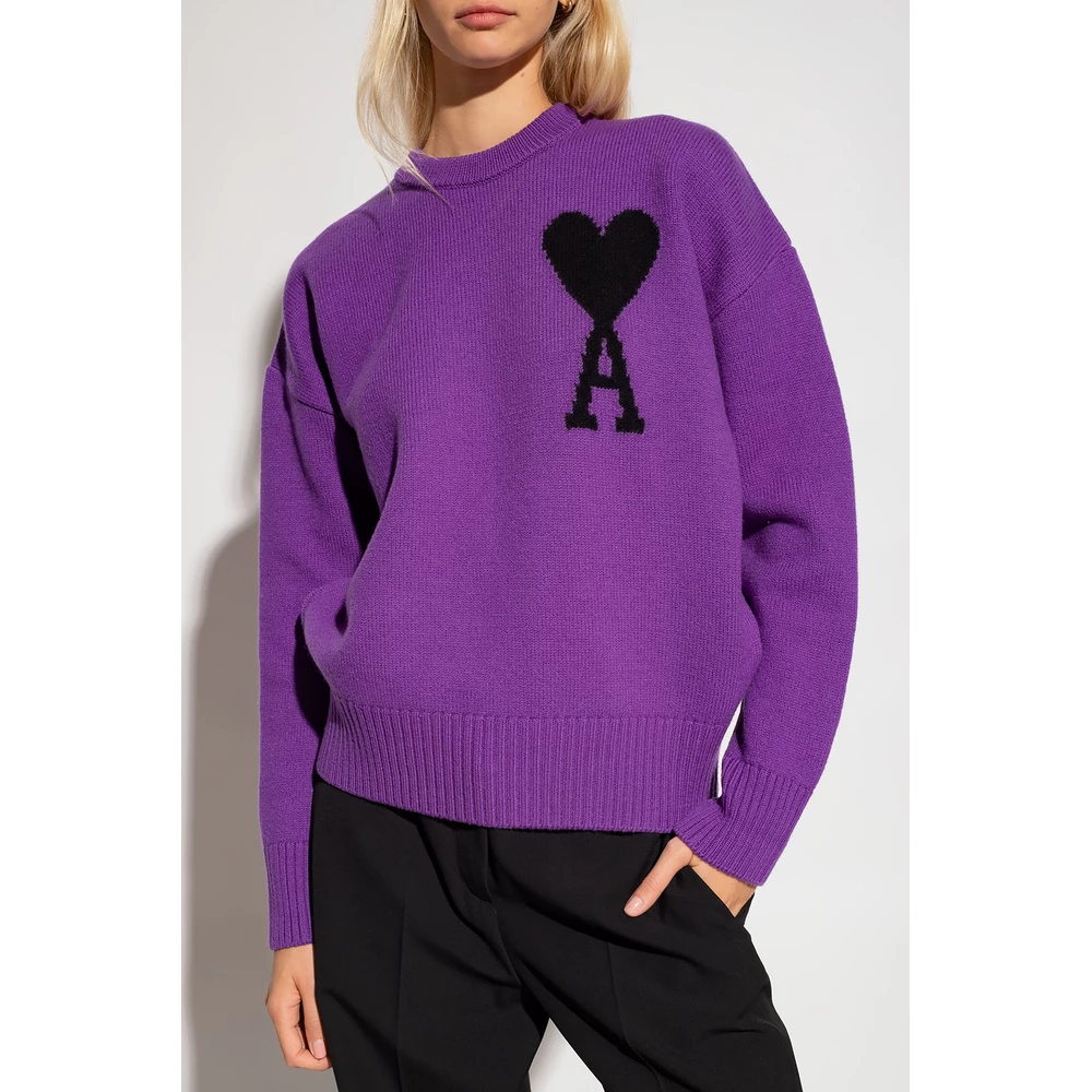 Ami Paris Sweater With Logo Purple 2 Ami Paris Sweater With Logo Purple - Bilde 2