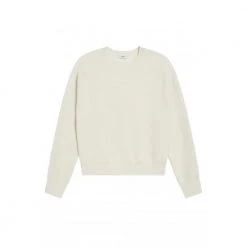Closed Round Neck Sweater With Long Sleeves White