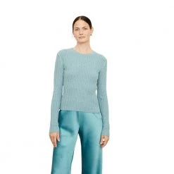 Vince Textured Rib Crew Gensere Blue