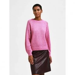Rosa Selected Femme Slfmoa Knit O-Neck Gensere Pink -Dame-strikkegensere Salg unnamed file 697
