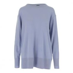 Aspesi Pullover Made Of Lightweight Virgin Wool Yarn Crew Neck Long Sleeves High Hem Blue