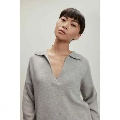 Grå Davida Chunky Open Collar Sweater Genser Gray -Dame-strikkegensere Salg unnamed file 923