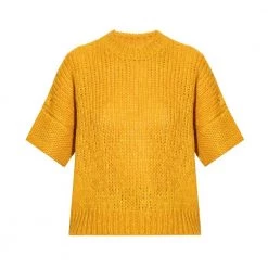 Tory Burch Sweater With Short Sleeves Yellow -Dame-strikkegensere Salg unnamed file 935