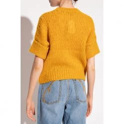 Tory Burch Sweater With Short Sleeves Yellow -Dame-strikkegensere Salg unnamed file 936