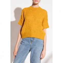 Tory Burch Sweater With Short Sleeves Yellow -Dame-strikkegensere Salg unnamed file 937