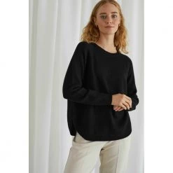Sort Davida Raglan Curved Sweater Genser Black